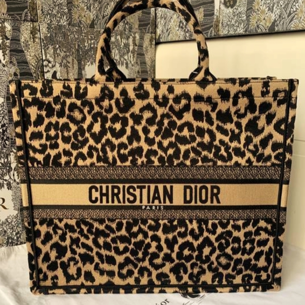 Christian dior canvas leopard book tote